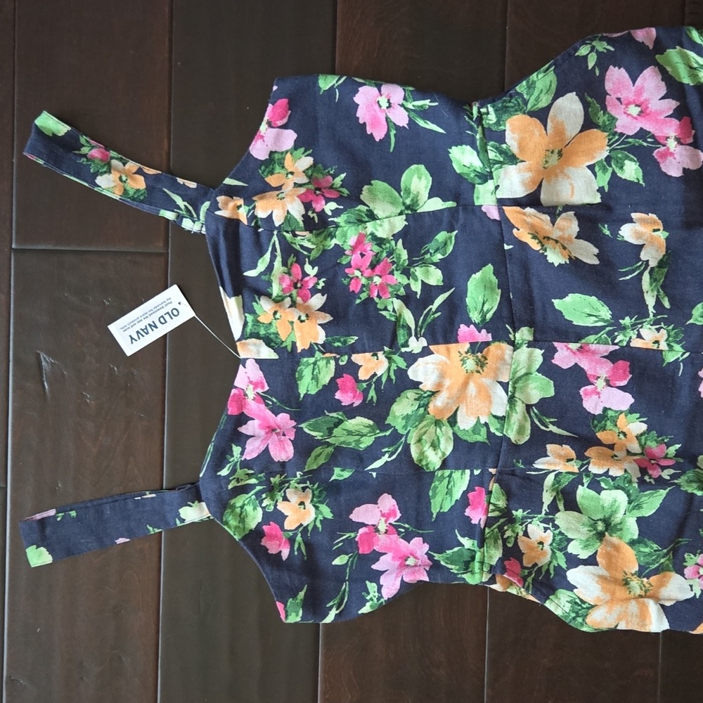 NEW Old Navy Wide Leg Blue Floral Linen-Blend Adjustable Strap Jumpsuit - MP - Picture 8 of 13